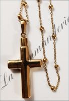 Croix pendentif acier plaqué or pour cendres